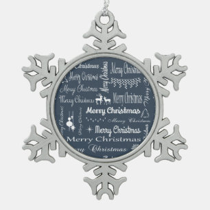 Merry Christmas Snowflake Pewter Christmas Ornament