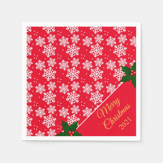 Merry Christmas Snowflake Red Napkin (Front)