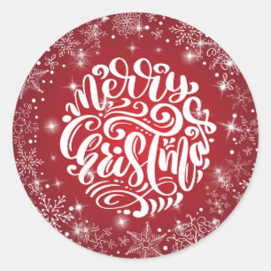 Merry Christmas Snowflake Red Sparkle Classic Round Sticker