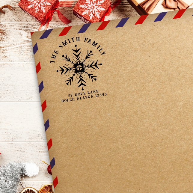 Merry Christmas Snowflake Return Address Rubber Stamp (Creator Uploaded)