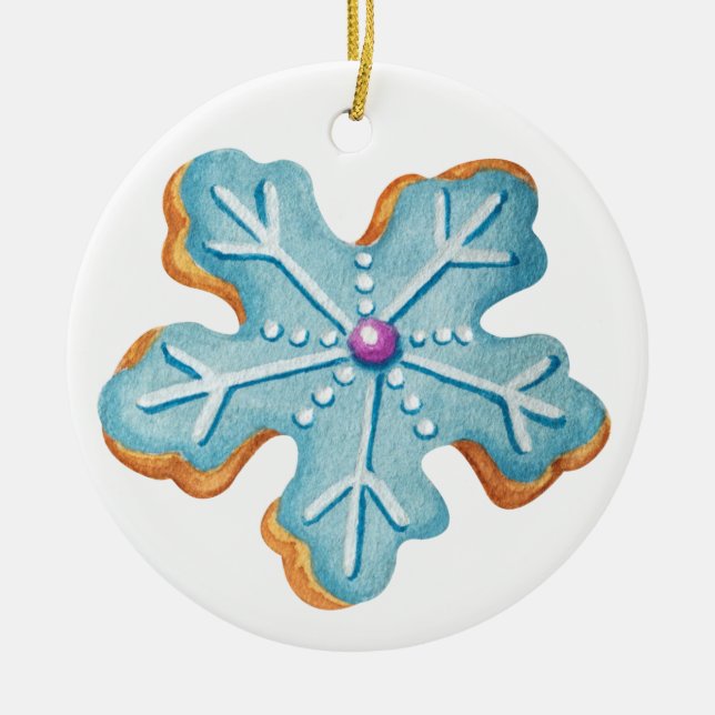 Merry Christmas Snowflake Sugar Cookie Ceramic Ornament (Front)