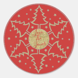 Merry Christmas "Snowflake Trees" Stickers Round