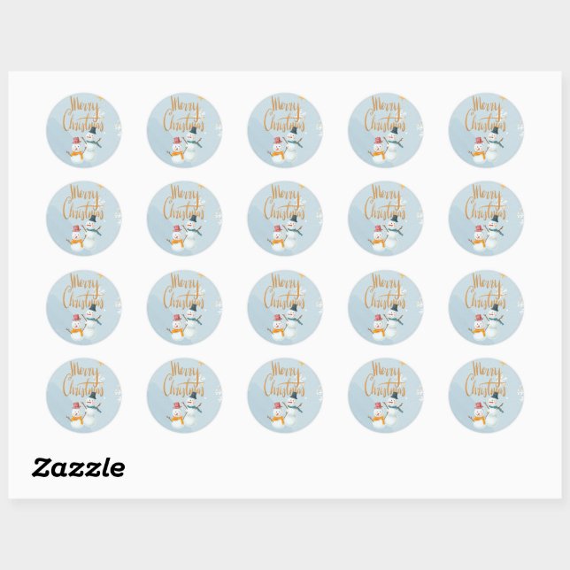 Merry Christmas snowflakes and snowmen Classic Round Sticker (Sheet)