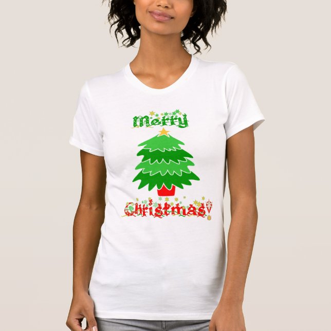 Merry Christmas Snowflakes and Tree T-Shirt (Front)
