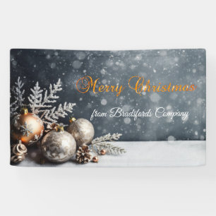 Merry Christmas,Snowflakes,Balls,Grey Banner