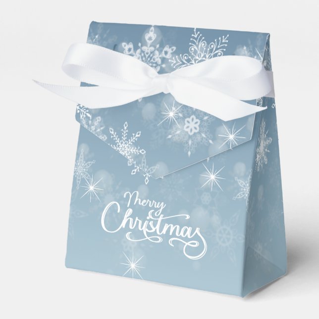 Merry Christmas Snowflakes Blue Holiday Favour Box (Front Side)