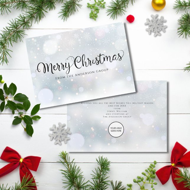 Merry Christmas Snowflakes Corporate Business Logo Holiday Card (Creator Uploaded)