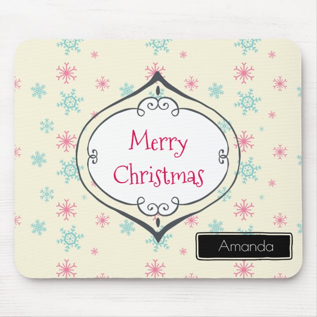 Merry Christmas Snowflakes Customised Mouse Pad (Front)
