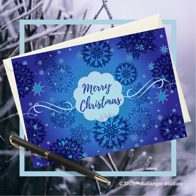 Merry Christmas Snowflakes Design in Blue Card (Creator Uploaded)
