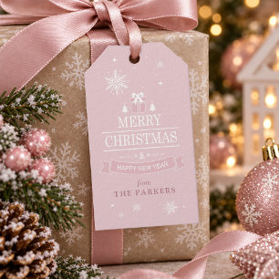 Merry Christmas Snowflakes Dusty Rose ID1334 Gift Tags