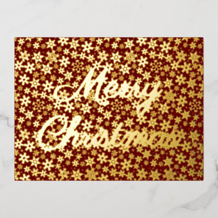 Merry Christmas snowflakes elegant script burgundy Foil Holiday Postcard