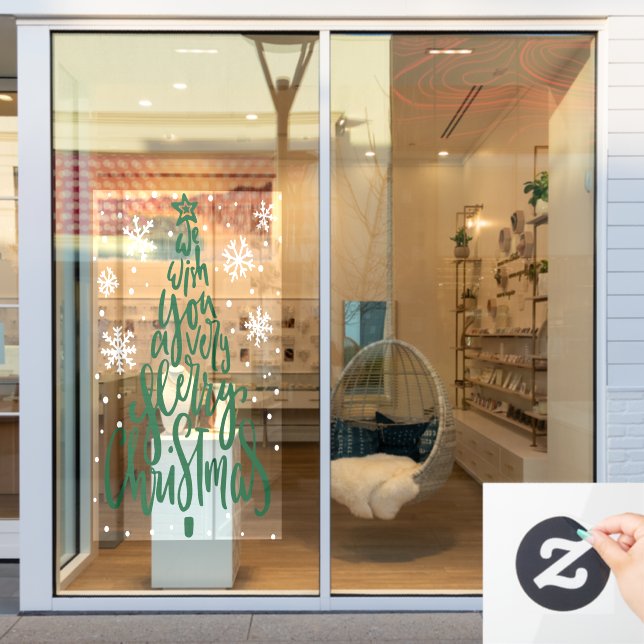 Merry Christmas Snowflakes  farmhouse script store (Store Window)