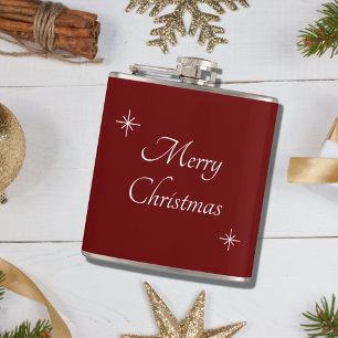 Merry Christmas Snowflakes Festive Red Hip Flask