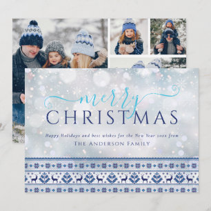 Merry Christmas Snowflakes Folk Pattern 4 Photo Holiday Card