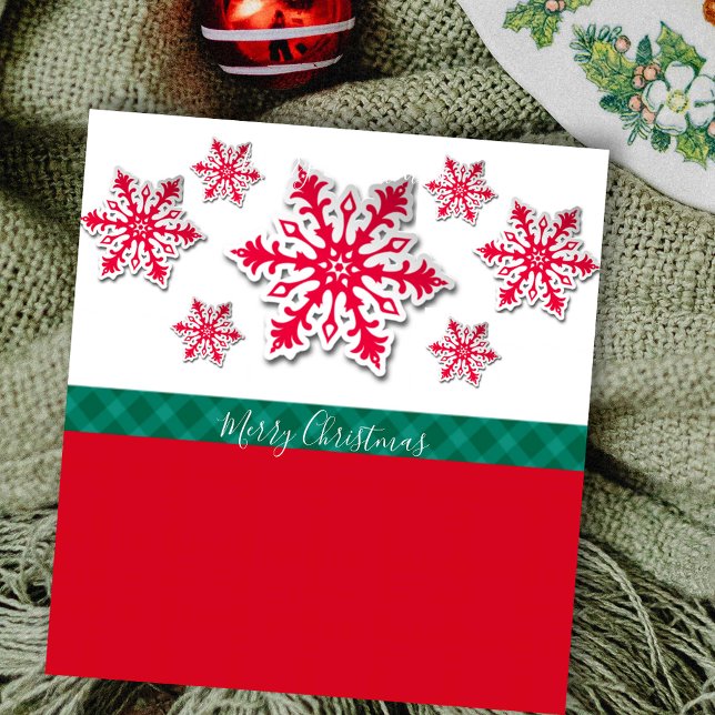 Merry Christmas Snowflakes & Green Plaid Ribbon Notepad (Creator Uploaded)