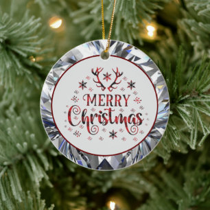 Merry Christmas Snowflakes, Happy New Year Ceramic Ornament