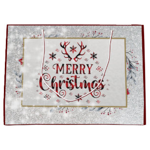 Merry Christmas Snowflakes, Happy New Year Large Gift Bag