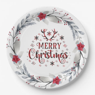 Merry Christmas Snowflakes, Happy New Year Paper Plate