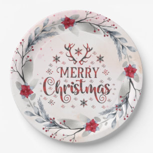 Merry Christmas Snowflakes, Happy New Year Paper Plate
