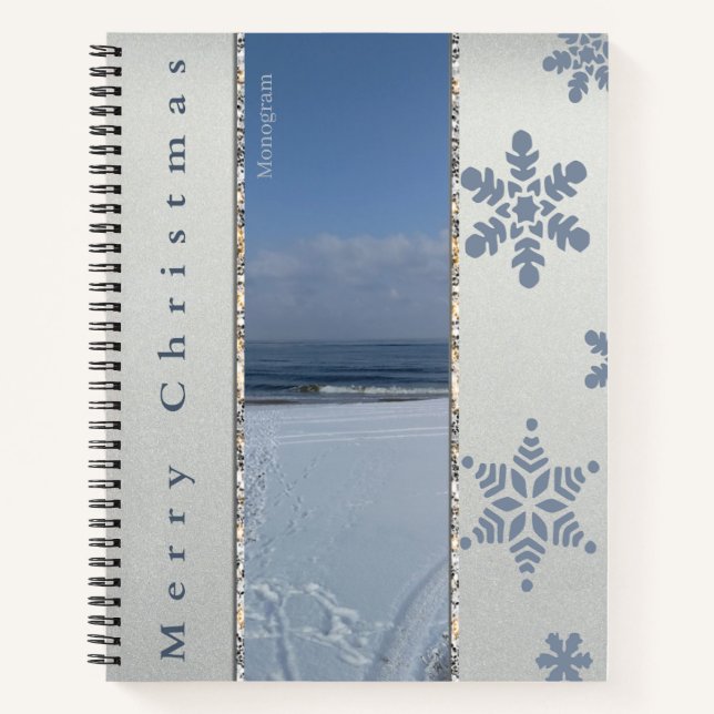 Merry Christmas Snowflakes Monogram Notebook (Front)