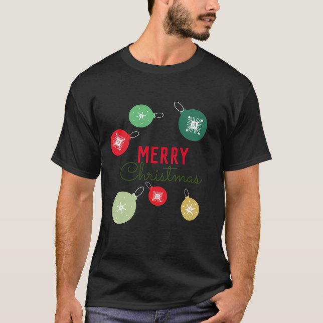 Merry Christmas Snowflakes Ornament Black  T-Shirt (Front)