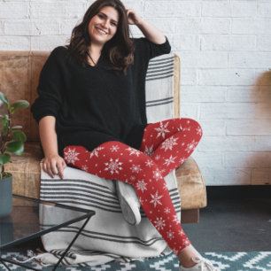Merry Christmas Snowflakes Pattern Red Leggings