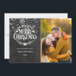 Merry Christmas Snowflakes Photo Boho Chalkboard Holiday Card<br><div class="desc">Spread the joy of Christmas with this elegant boho photo card. Personalise the front with your holiday message family name,  year and special photo on a chalkboard background. The reverse features pretty falling snowflakes on a matching chalkboard background. Designed by Thisisnotme©</div>