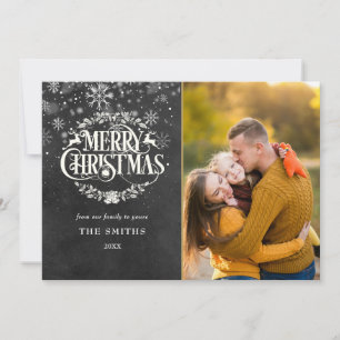 Merry Christmas Snowflakes Photo Boho Chalkboard Holiday Card