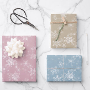 Merry Christmas Snowflakes Pink Greeting Holiday Wrapping Paper Sheet