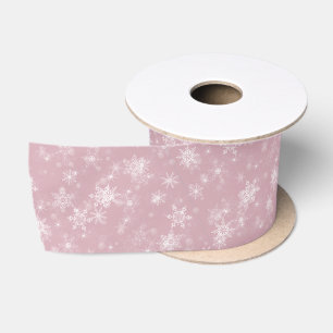 Merry Christmas Snowflakes Pink Holiday Satin Ribbon