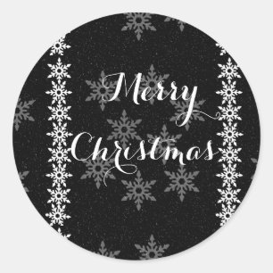 Merry Christmas Snowflakes Round Sticker-Black Classic Round Sticker