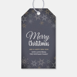 Merry Christmas Snowflakes Slate Grey Charcoal Gift Tags