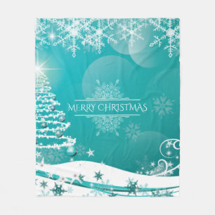 Merry Christmas Snowflakes Tree Flowers & Stars Fleece Blanket