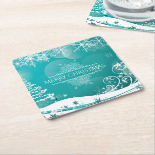 Merry Christmas Snowflakes Tree Flowers & Stars Square Paper Coaster