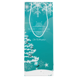 Merry Christmas Snowflakes Tree Flowers & Stars Wine Gift Bag