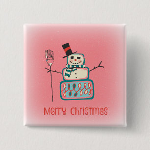 Merry Christmas Snowman 15 Cm Square Badge