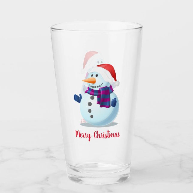 Merry Christmas Snowman 1 Glass (Front)
