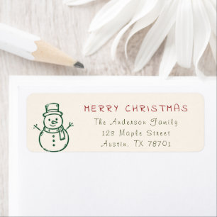 Merry Christmas Snowman Address Label Return Address Label