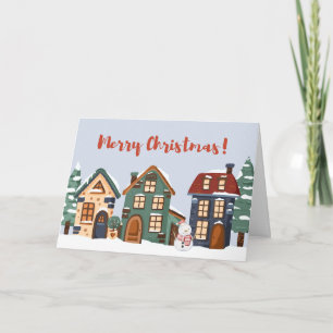Merry Christmas Snowman and Houses Card