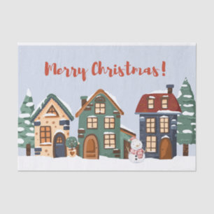 Merry Christmas Snowman and Houses Tissue Paper