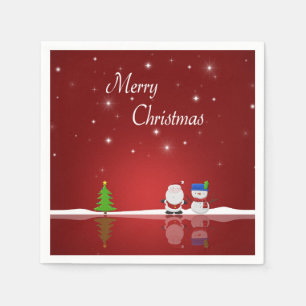 Merry Christmas Snowman and Santa Napkin