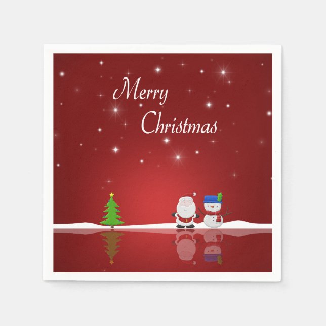 Merry Christmas Snowman and Santa Napkin (Front)