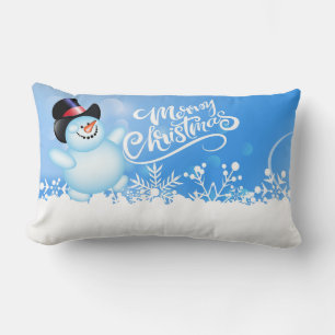 Merry Christmas Snowman and Snowflakes Lumbar Cushion