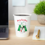 Merry Christmas Snowman and Snowflakes Paper cup<br><div class="desc">. This paper cup features a darling snowman design with Christmas trees and snowflakes in the background. Created from a collage design which enables you to move the items around to create your own holiday glass or buy as shown. Use this holiday season paper cup for your Christmas parties or...</div>