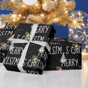 Merry Christmas Snowman and Tree in Snowflakes Wrapping Paper