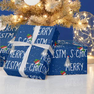 Merry Christmas Snowman and Tree in Snowflakes   Wrapping Paper
