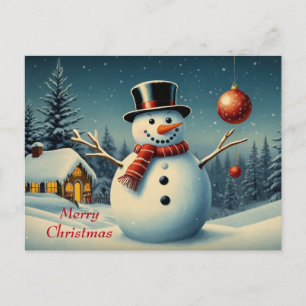 Merry Christmas Snowman and Winter Landscape Holiday Postcard