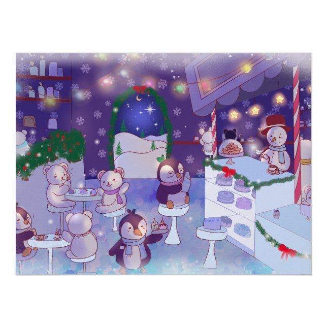 Merry Christmas Snowman Cafe   Poster (Front)