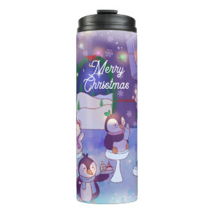 Merry Christmas Snowman Cafe Thermal Tumbler