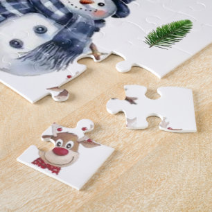 Merry Christmas Snowman Candy Cane Reindeer Jigsaw Puzzle